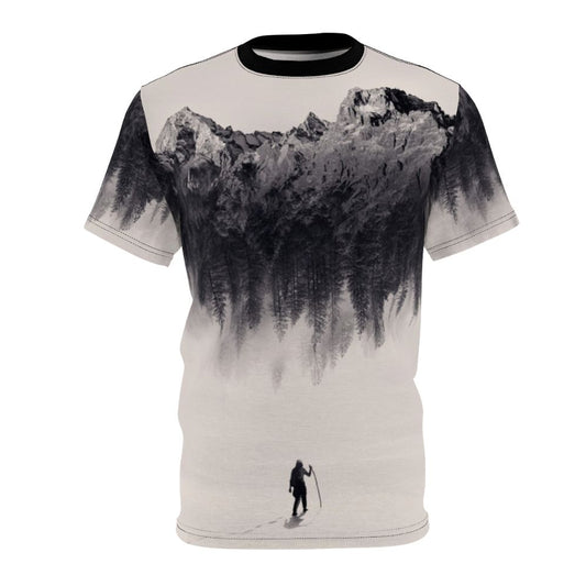 Scenic adventure t-shirt with nature-inspired double exposure design