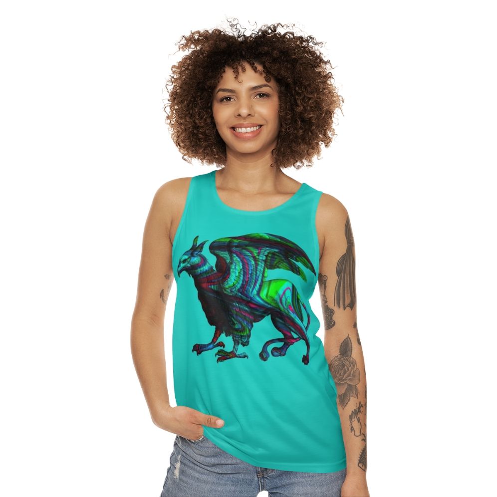 Colorful abstract griffin silhouette watercolor painting on unisex tank top - women