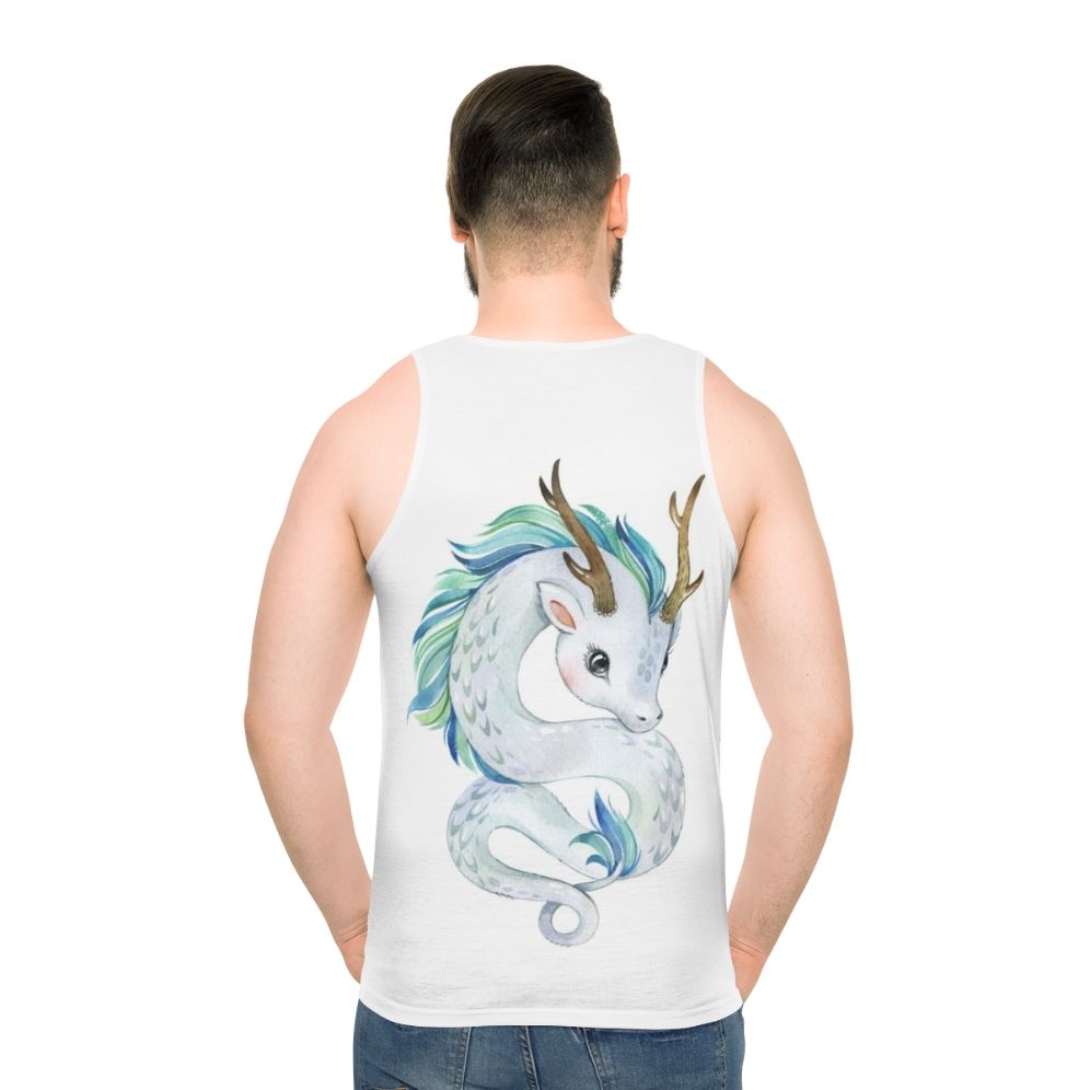 Unisex tank top featuring a mythical dragon design - men back