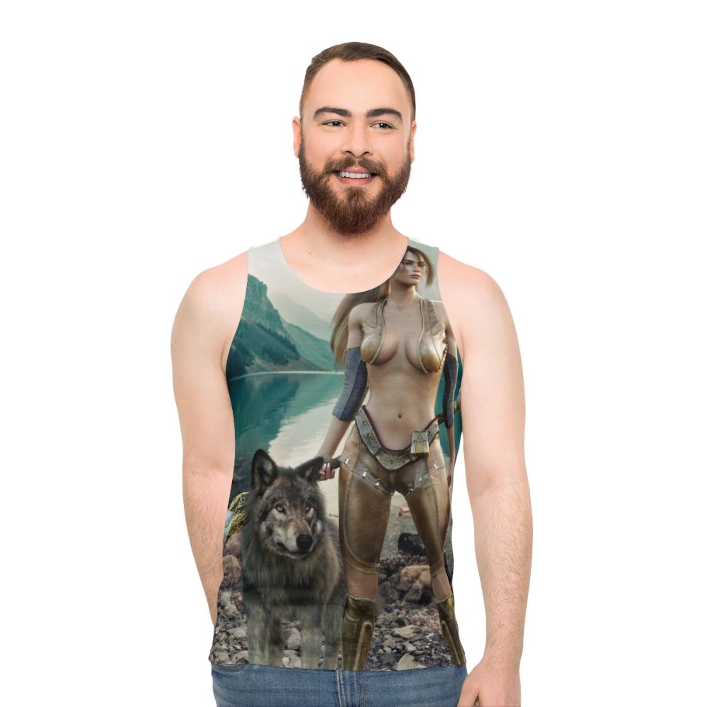 Magical druid and wolf unisex tank top - men