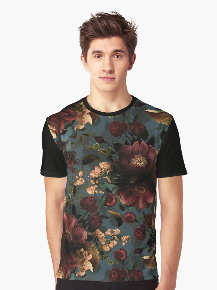 Mystic botanical night garden moody floral graphic design on t-shirt - Men