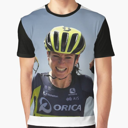 Annemiek van Vleuten, a professional road cyclist, featured on a graphic cycling t-shirt.