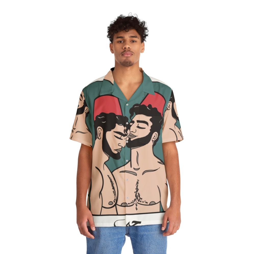 Gay-inspired Hawaiian shirt with colorful illustration - People Front