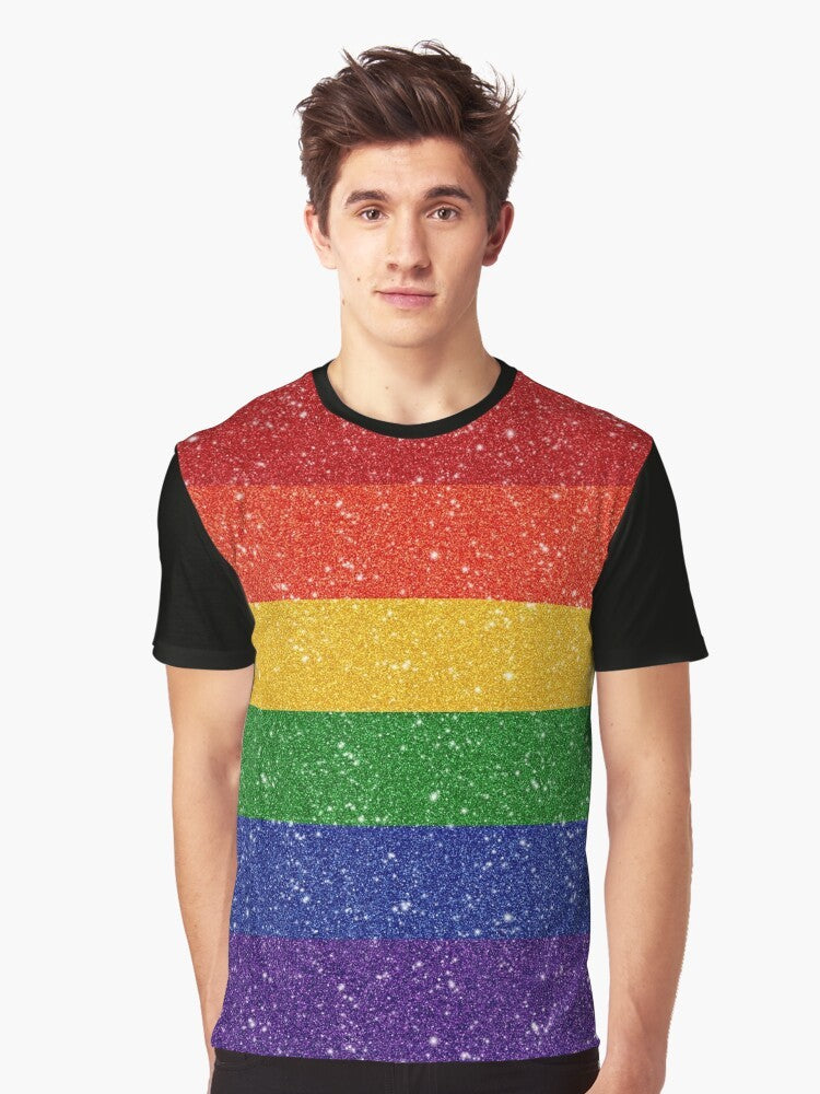 Glitter LGBTQ pride rainbow flag graphic design on a t-shirt - Men