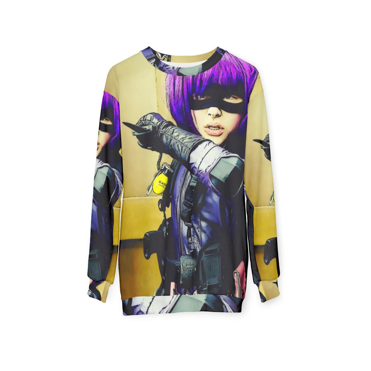 Hitgirl 2 superhero comic book character sweatshirt - hanging