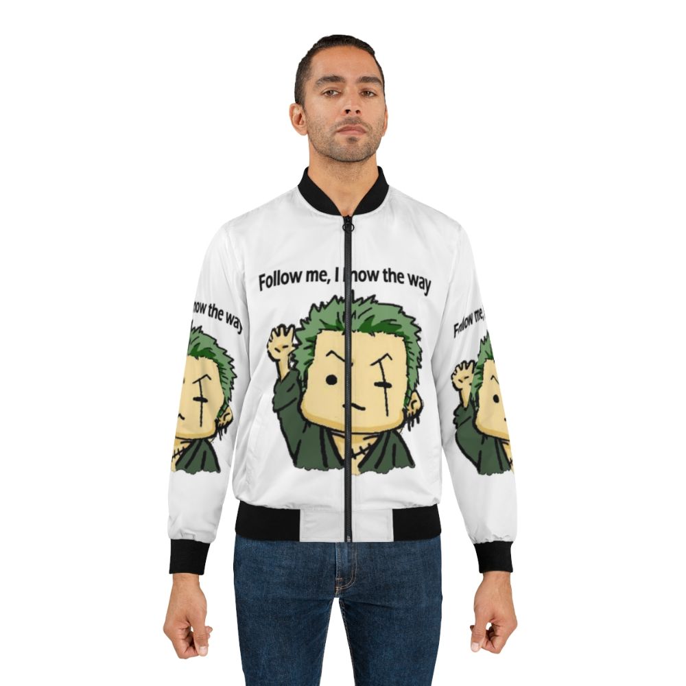 One Piece Roronoa Zoro Active Bomber Jacket featuring the iconic Straw Hat Pirate design - Lifestyle