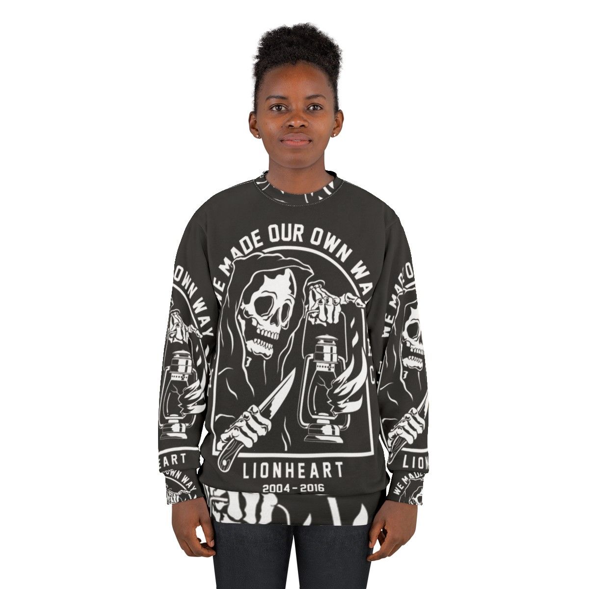 Lionheart Metal Music Sweatshirt with Grim Reaper Skull Design - women