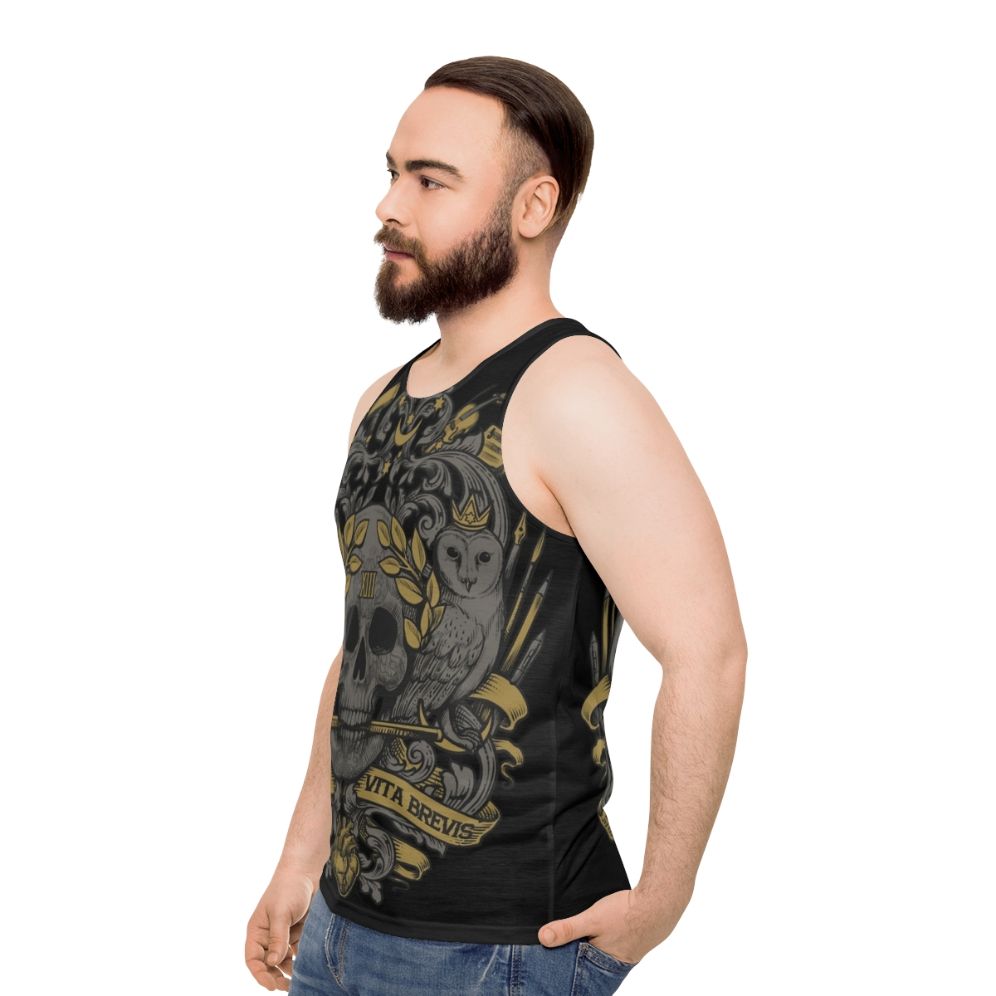 Ars Longa Vita Brevis unisex tank top with skull and heraldic design - men side