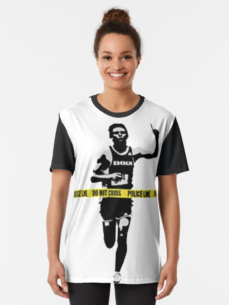 Banksy Marathon Runner Police Line Graphic T-Shirt - Women