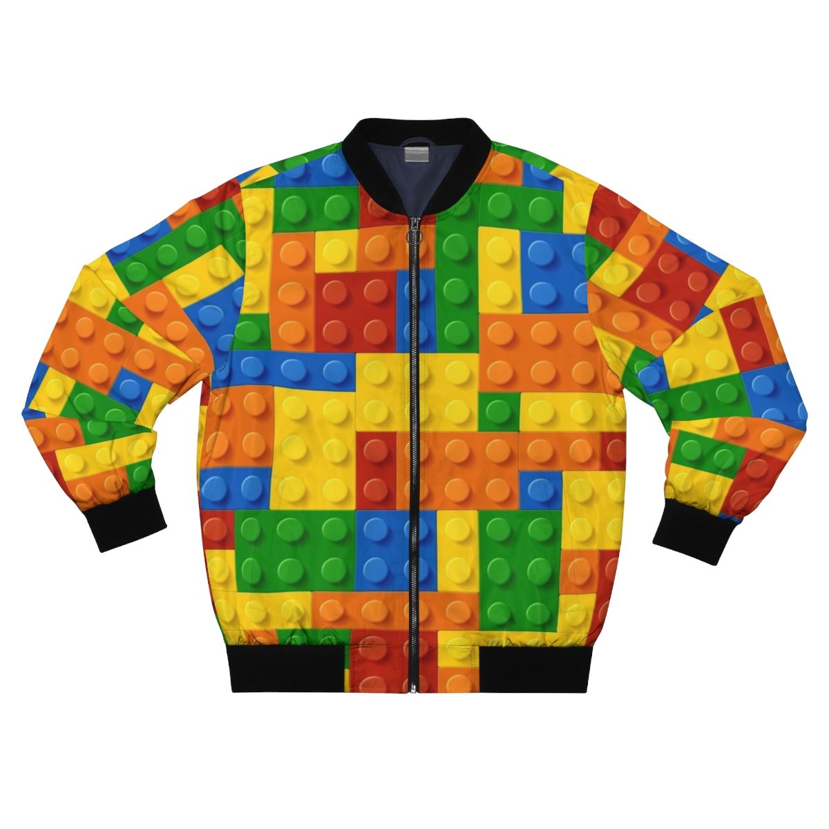 Bomber jacket with a building blocks construction brick design