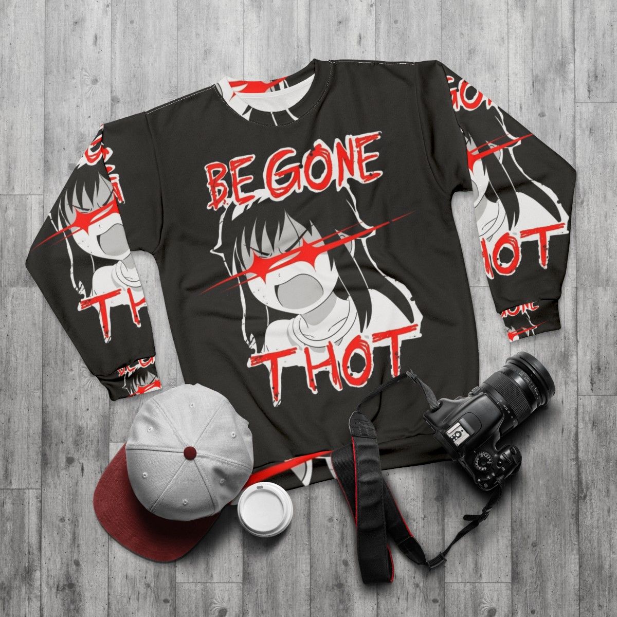 "Begone Thot" Anime Inspired Sweatshirt - flat lay