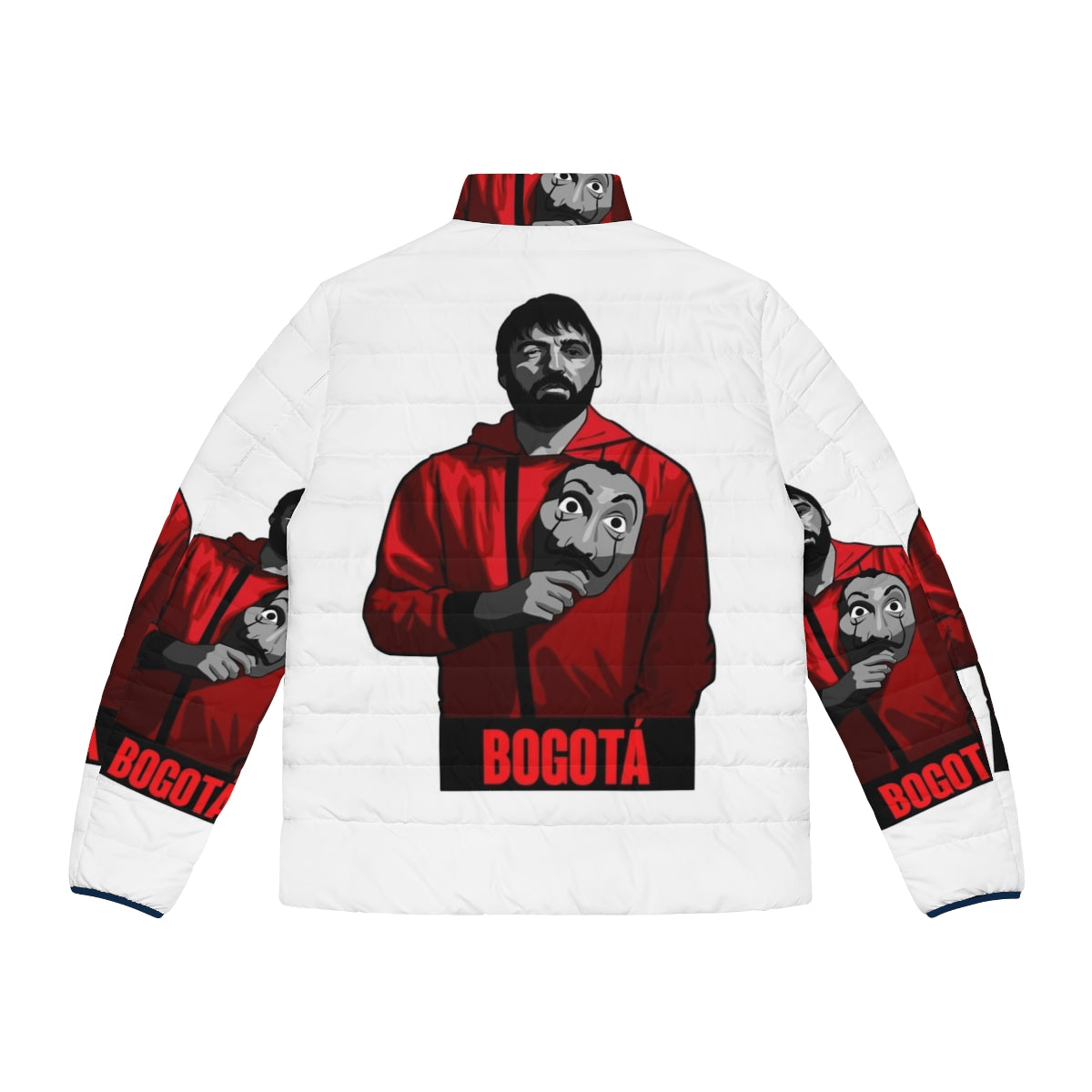 Money Heist Bogota Puffer Jacket with Fan Art Designs - Back