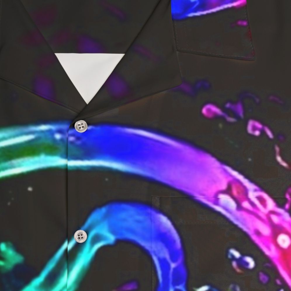 Borderlands inspired hawaiian shirt with a rainbow splash and vault hunter symbol design - Detail