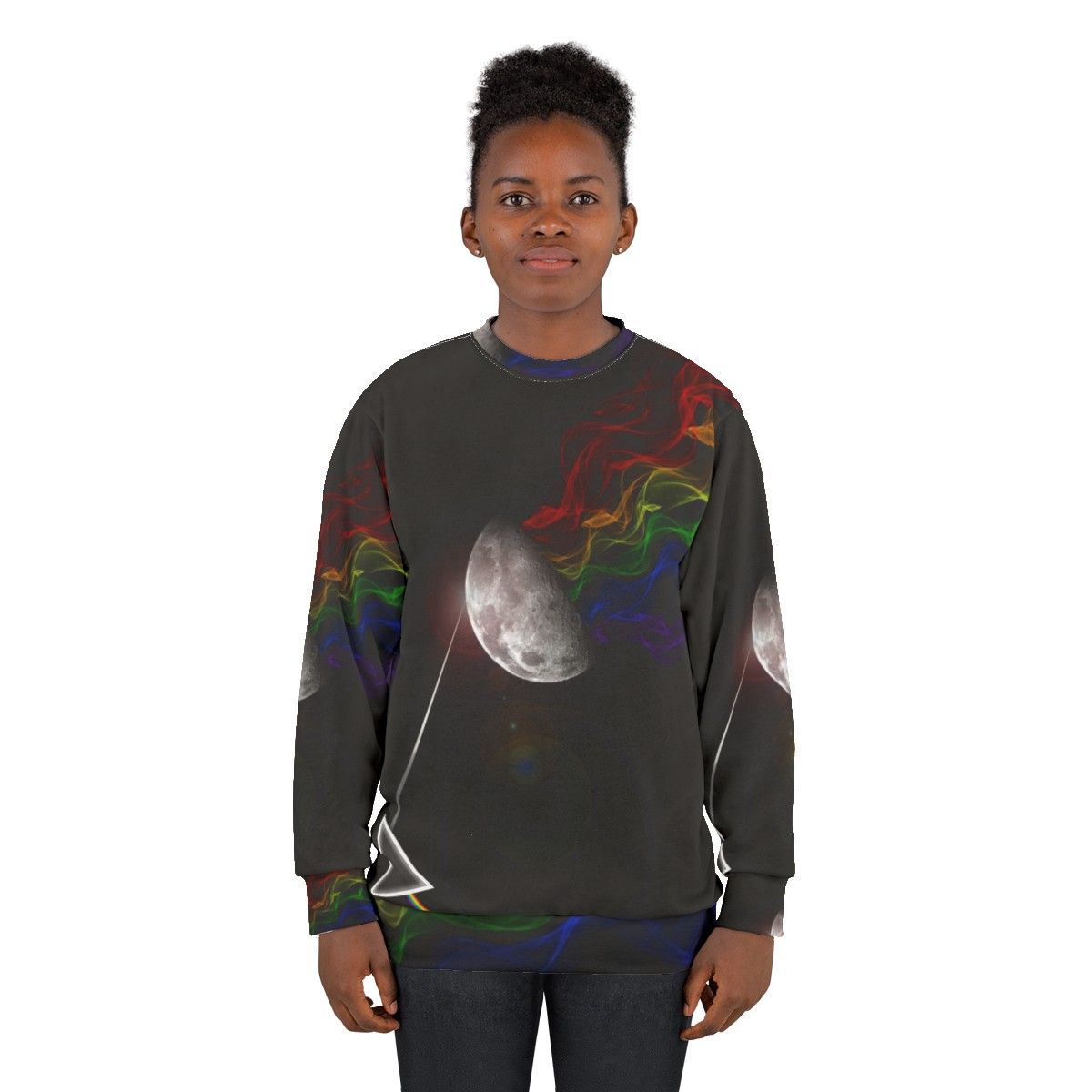 Dark Side of the Moon inspired Pink Floyd sweatshirt with abstract art - women