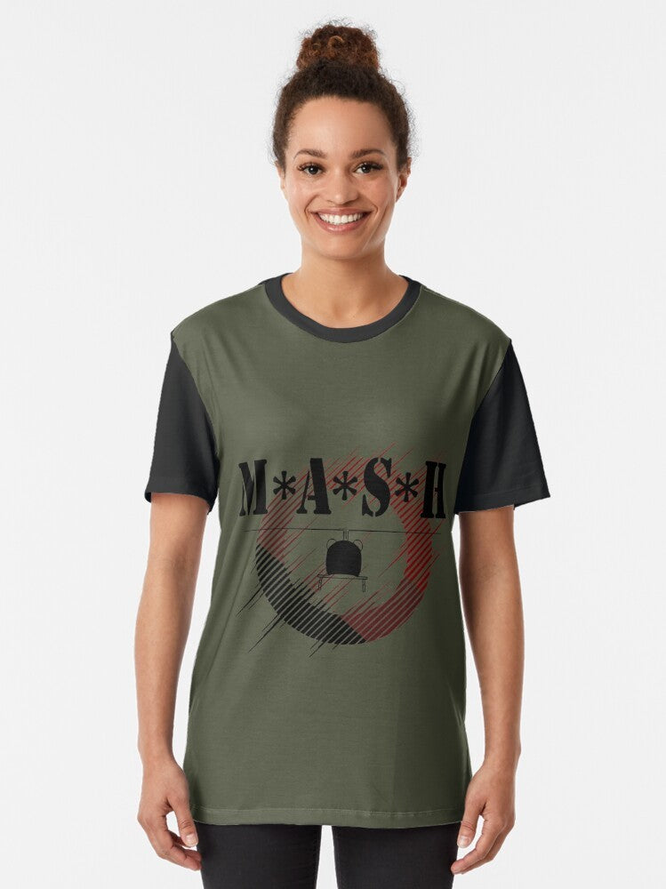 Vintage MASH Graphic T-Shirt featuring the iconic MASH TV show logo and characters. - Women