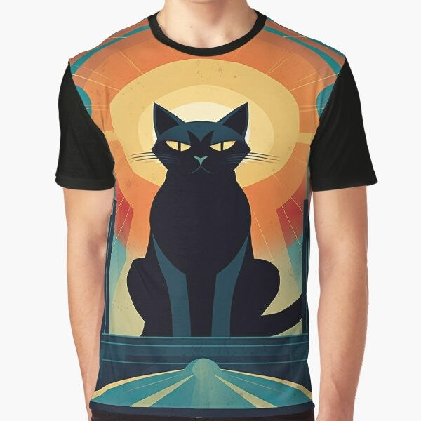 Vintage art deco cat graphic t-shirt with a glamorous, retro design