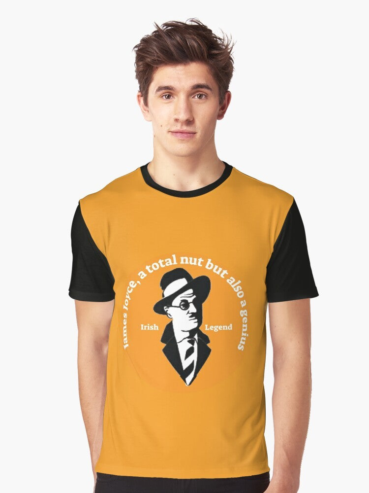 Graphic t-shirt design featuring the name "James Joyce" and the title of his acclaimed novel "Ulysses" - Men