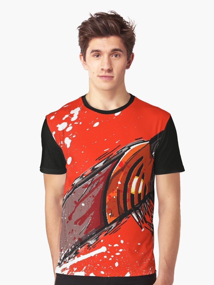 Red Vigilante Graphic T-Shirt - Anime inspired superhero design with chain and power - Men