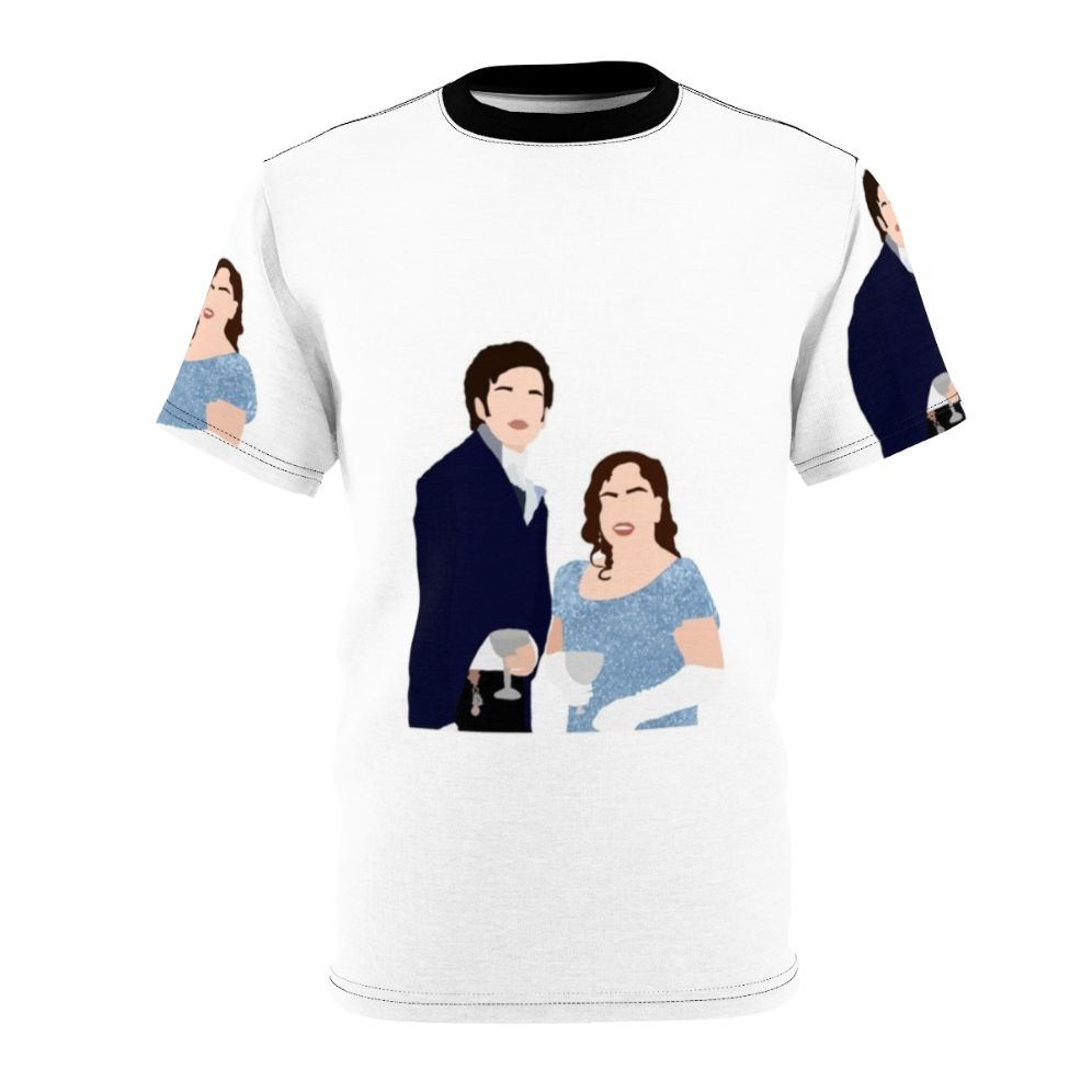 Bridgerton-inspired AOP t-shirt featuring Penelope Featherington and Colin Bridgerton smiling