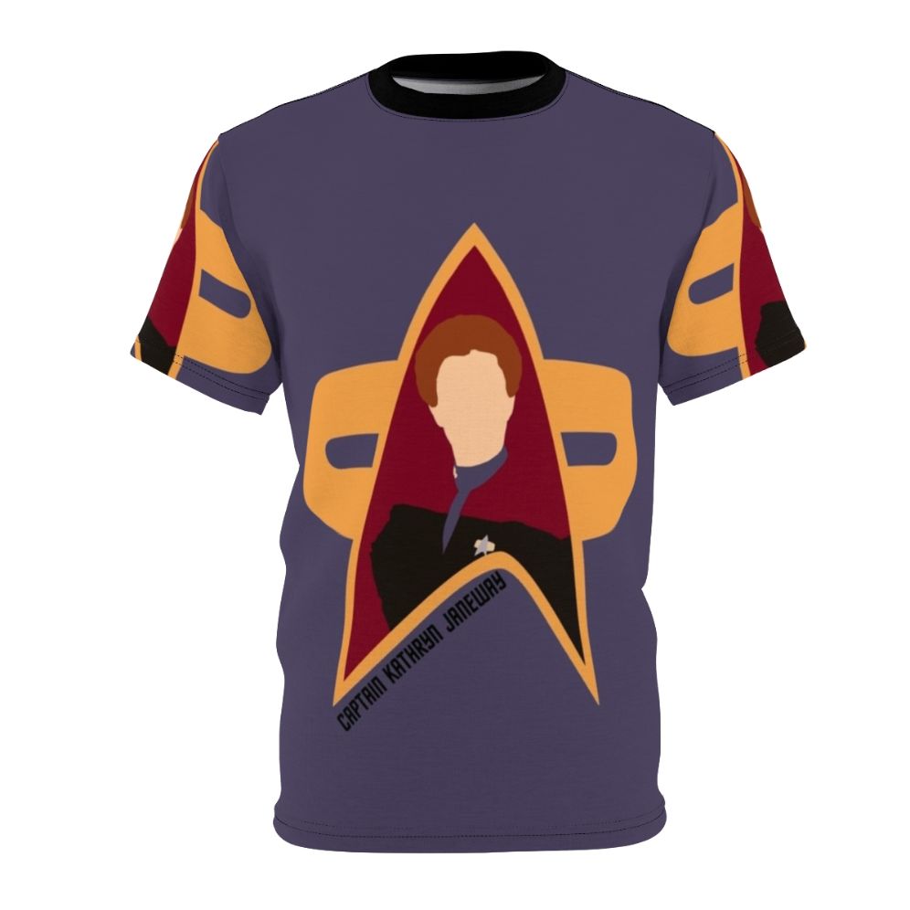 Captain Janeway inspired Star Trek Voyager themed t-shirt with captain insignia and delta quadrant design