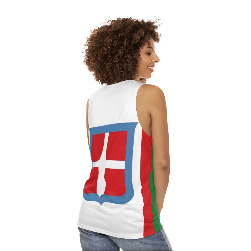 Kingdom of Italy 1861 flag design on a unisex tank top - women back