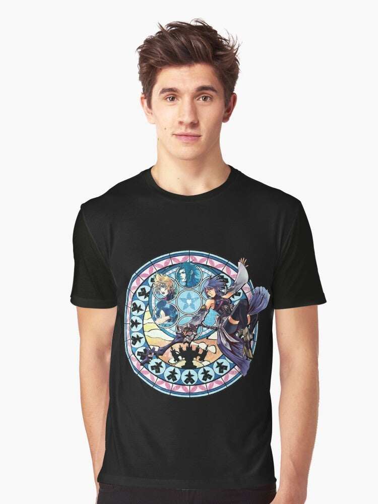 Kingdom Hearts Aqua's Heart Graphic T-Shirt featuring the character Aqua from the Kingdom Hearts video game series. - Men