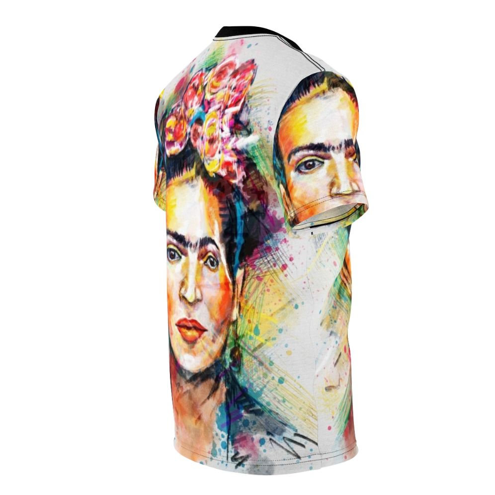 Colorful abstract portrait t-shirt design inspired by the iconic Mexican artist Frida Kahlo - men right