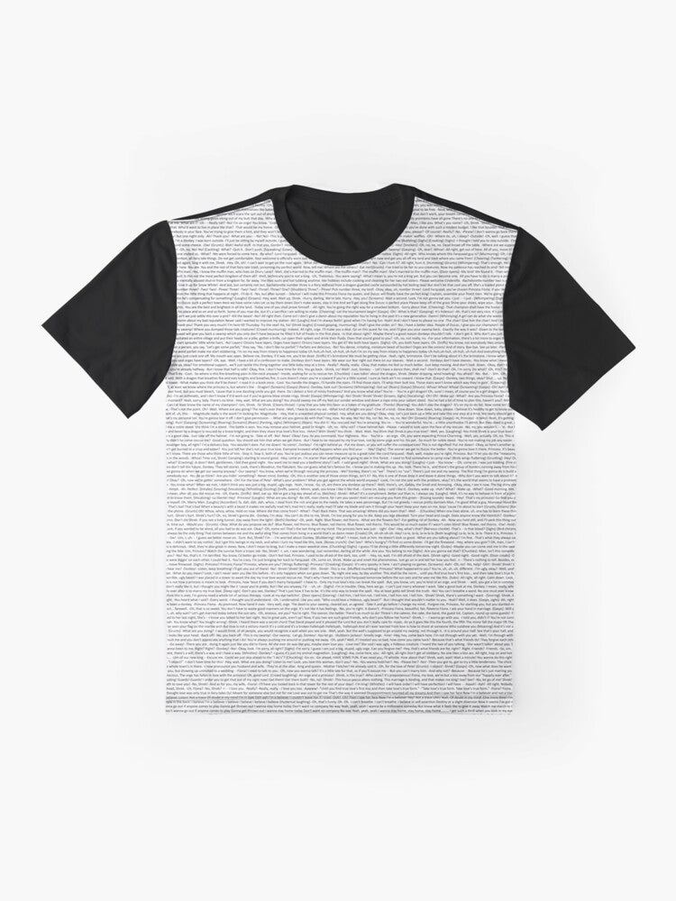 Graphic t-shirt featuring the entire Shrek script - Flat lay