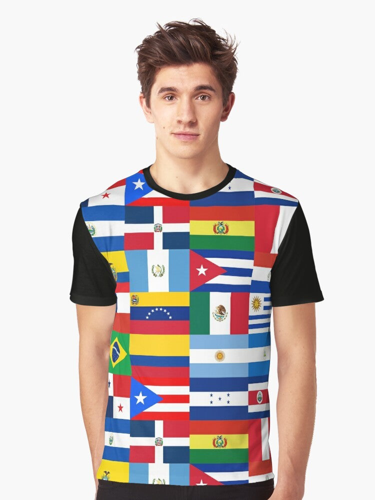 Flags of Latin America Graphic T-Shirt featuring the national flags of various Latin American countries - Men