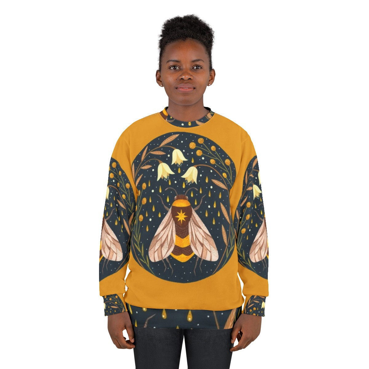 Gold Harvest Beekeeper Sweatshirt with Floral Motif - women