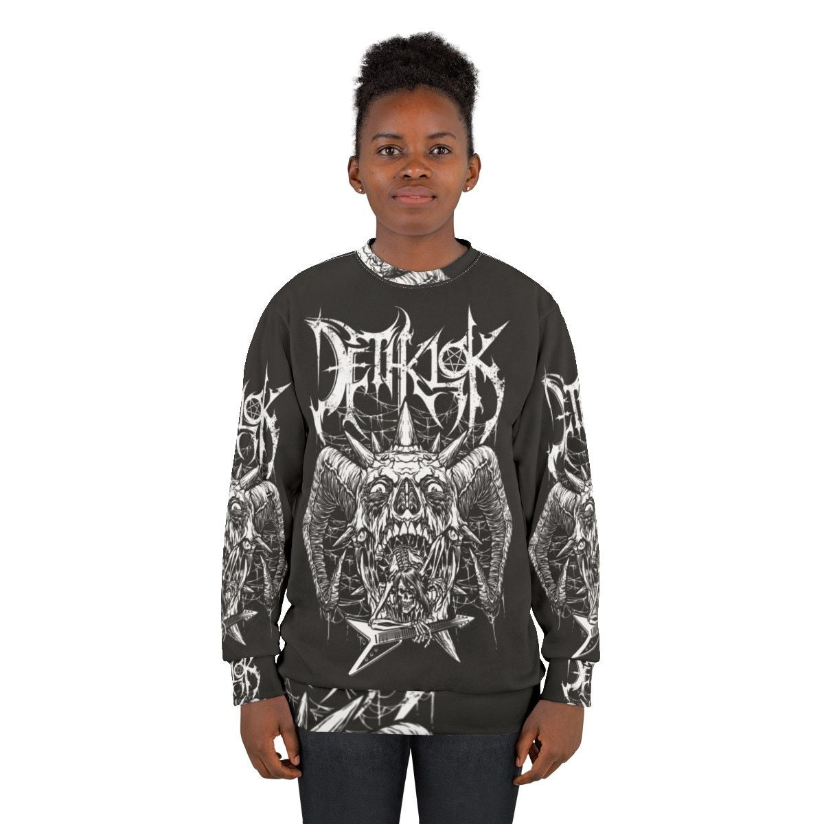 Dethklok Adult Sweatshirt featuring the iconic Dethklok band logo - women