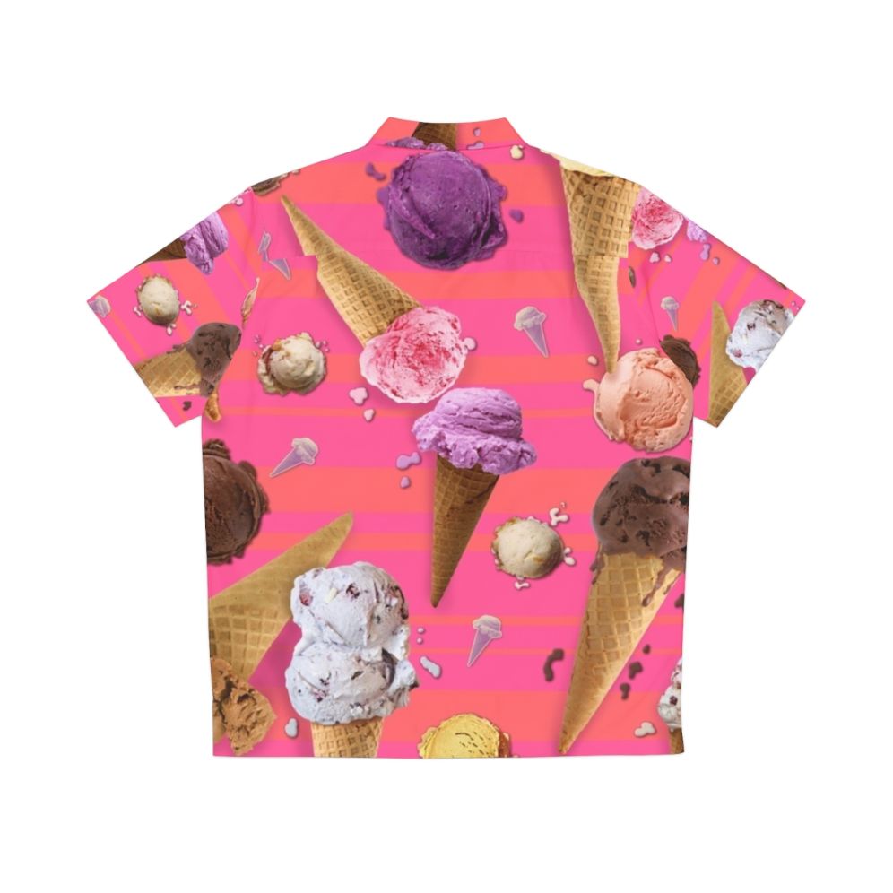 Colorful Hawaiian shirt featuring a repeating pattern of melting ice cream scoops and cones - Back