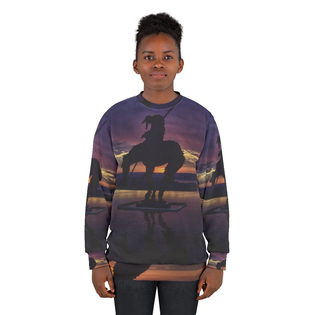 Sunset Sweatshirt Featuring Vibrant Native American-Inspired Artwork - women