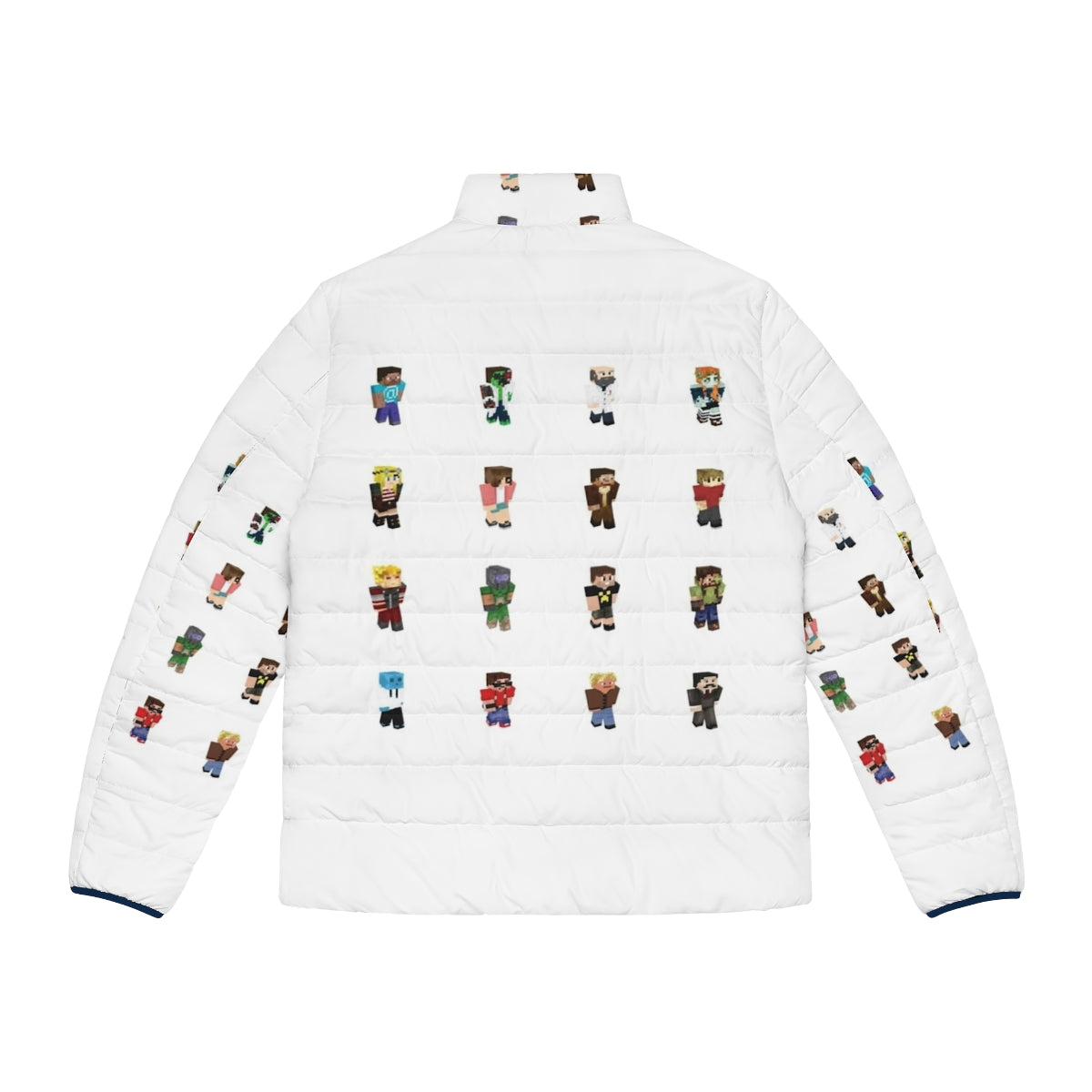 Hermitcraft inspired puffer jacket featuring popular Minecraft YouTubers - Back