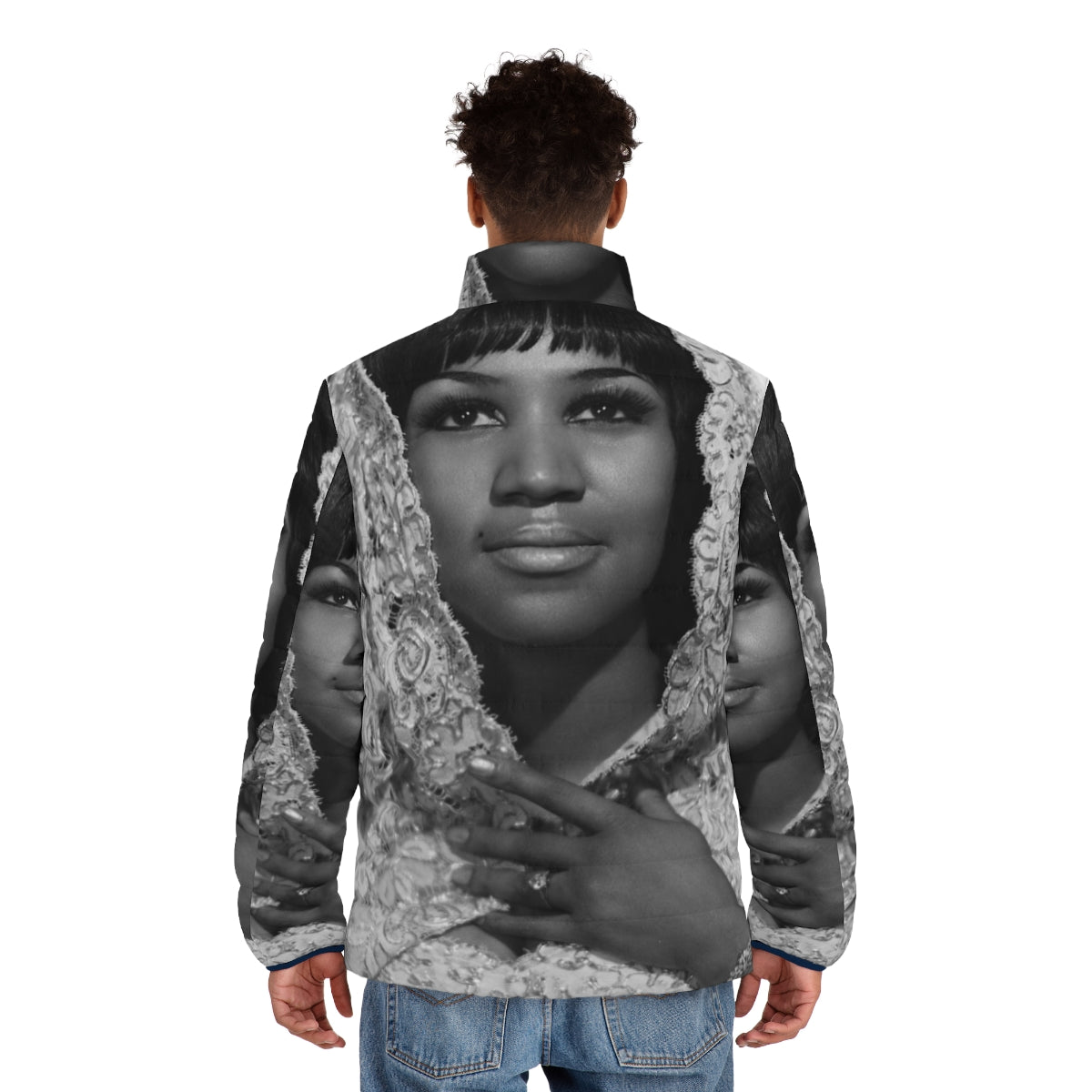 Aretha Franklin Queen of Soul Puffer Jacket featuring the legendary singer's iconic look - men back