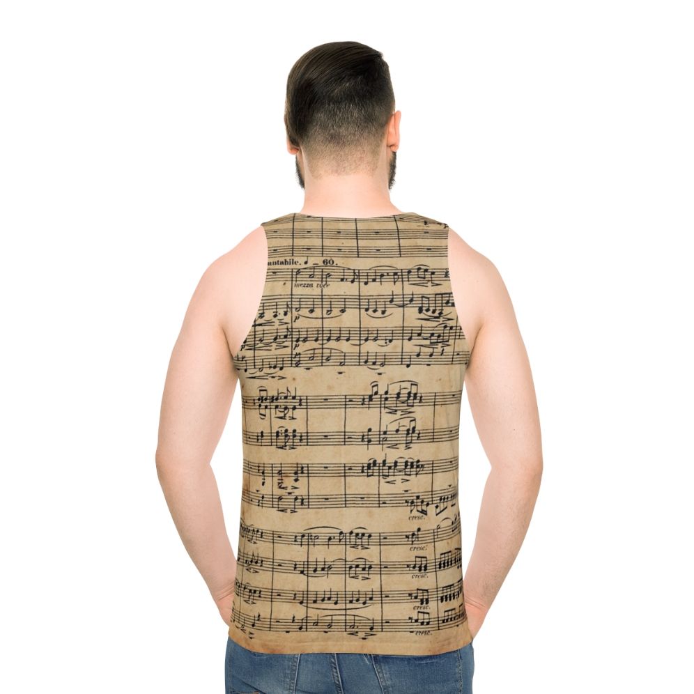 Beethoven's 9th symphony sheet music on antique paper design for unisex tank top - men back