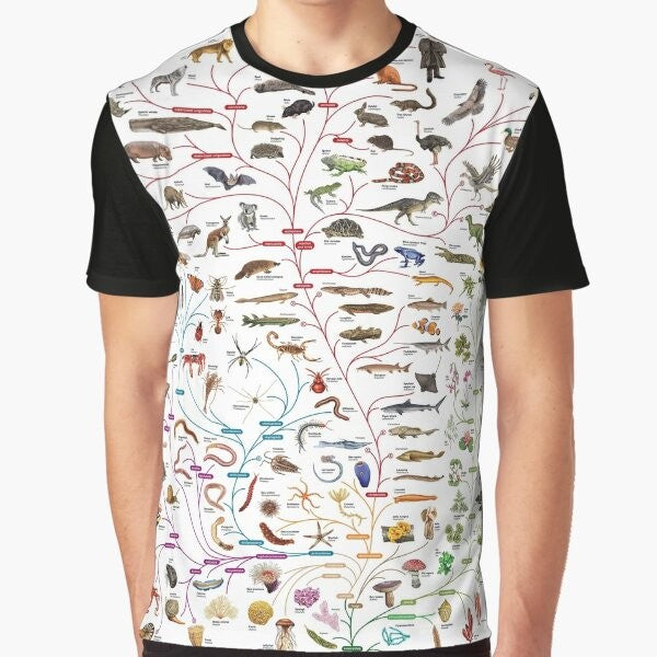 Darwinian evolution tree of life graphic on t-shirt