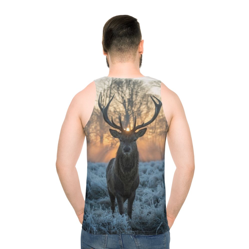 Mystic Highland Unisex Tank Top with Mythic Stag Design - men back