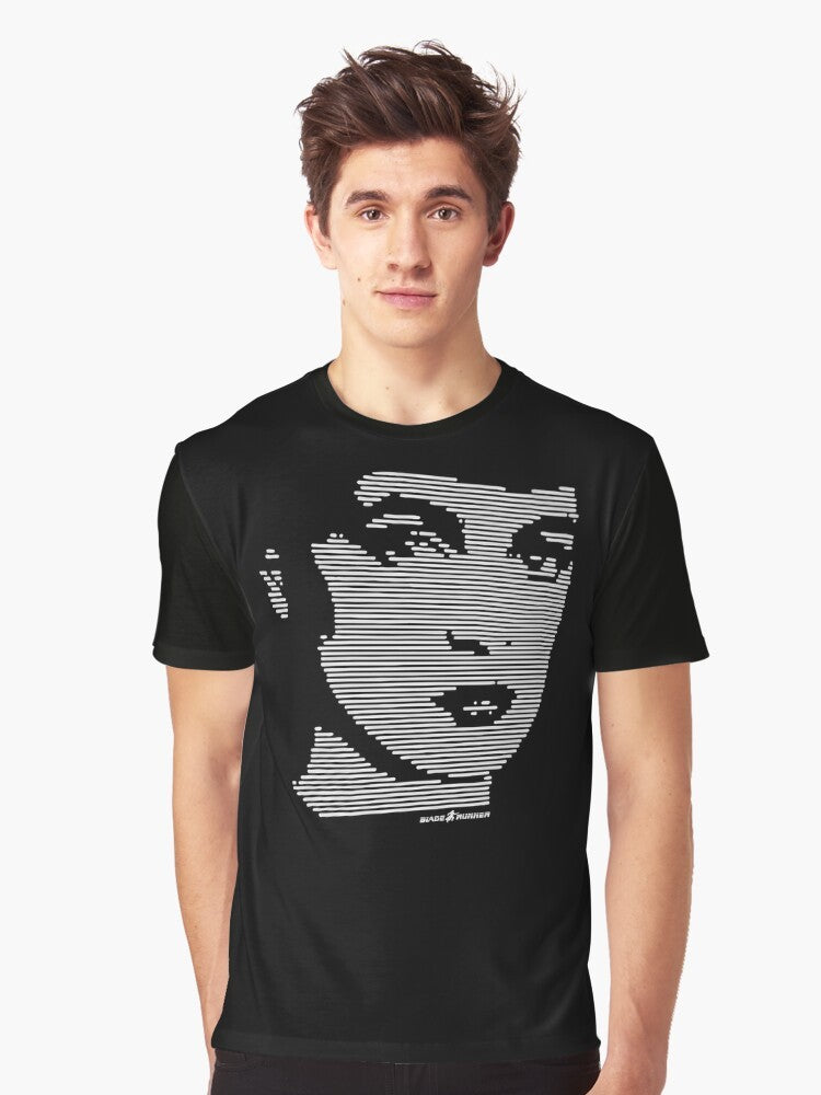 Retro Blade Runner sci-fi graphic t-shirt with pixel and line design - Men