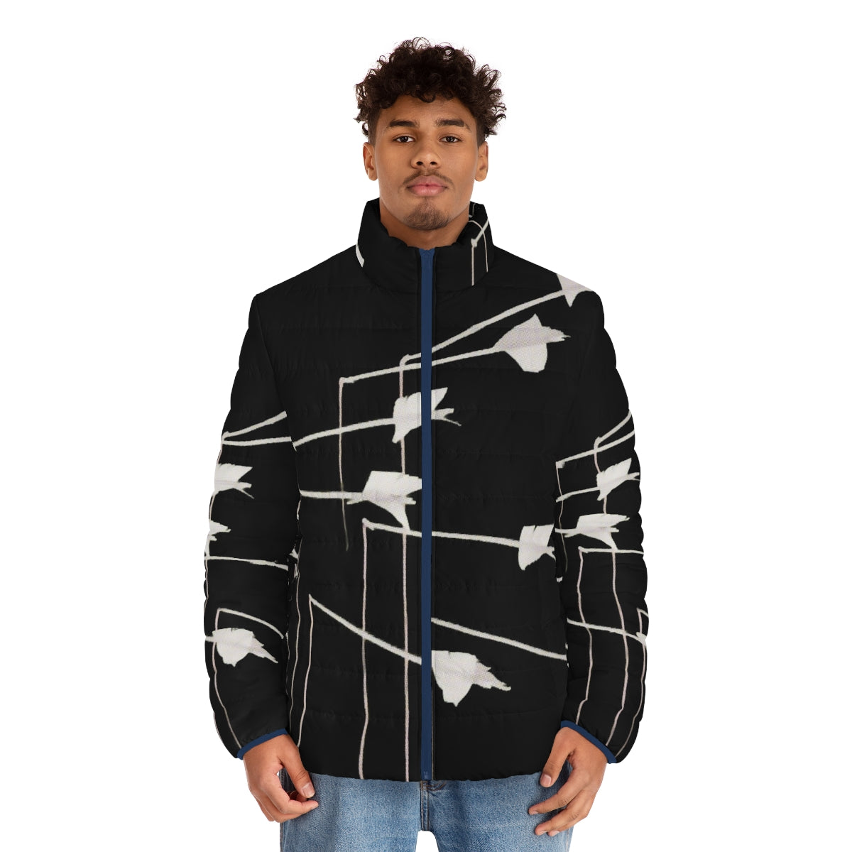 Modest Mouse puffer jacket featuring the iconic album cover art - men front