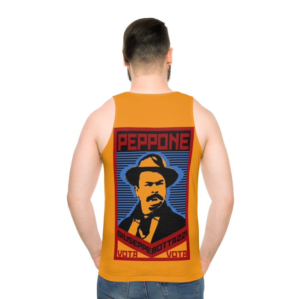 Unisex tank top with "Vota Giuseppe Bottazzi Peppone" Italian comedy quotes - men back