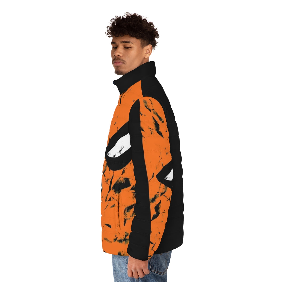 Deathstroke faded puffer jacket with comic book character design - men side left