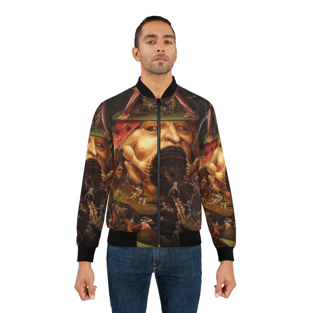 Bomber jacket featuring artwork from Hieronymus Bosch's "The Garden of Earthly Delights" depicting the hellish scenes of the underworld. - Lifestyle