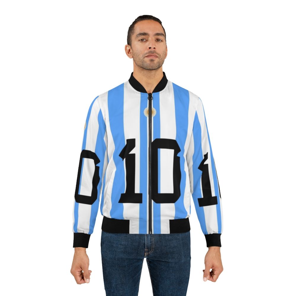 Argentina World Cup Bomber Jacket with the Argentina flag and national team colors - Lifestyle