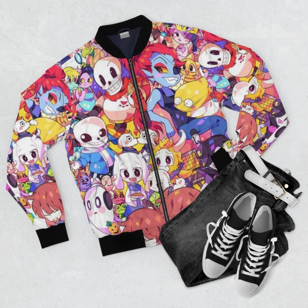 Undertale themed bomber jacket featuring a heart design - Flat lay