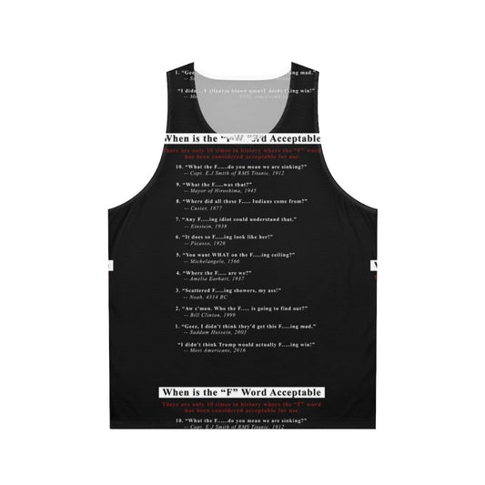 Black unisex tank top with "When the F-Word is Acceptable" graphic