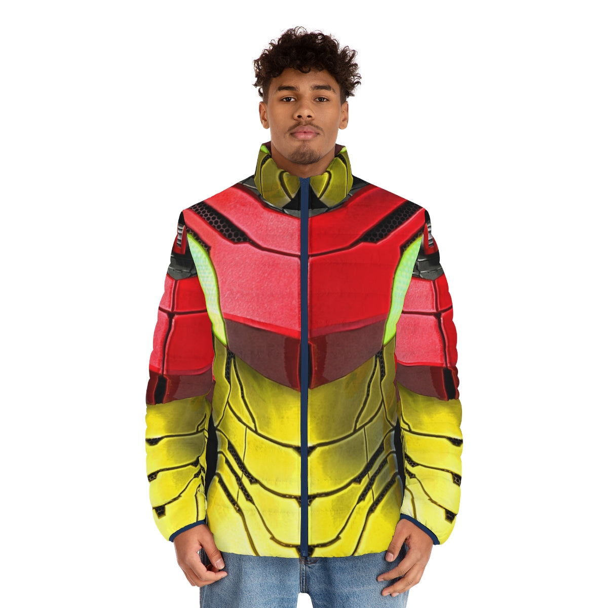 Samus Aran's Varia Suit Puffer Jacket - Metroid Inspired Cosplay Outerwear - men front