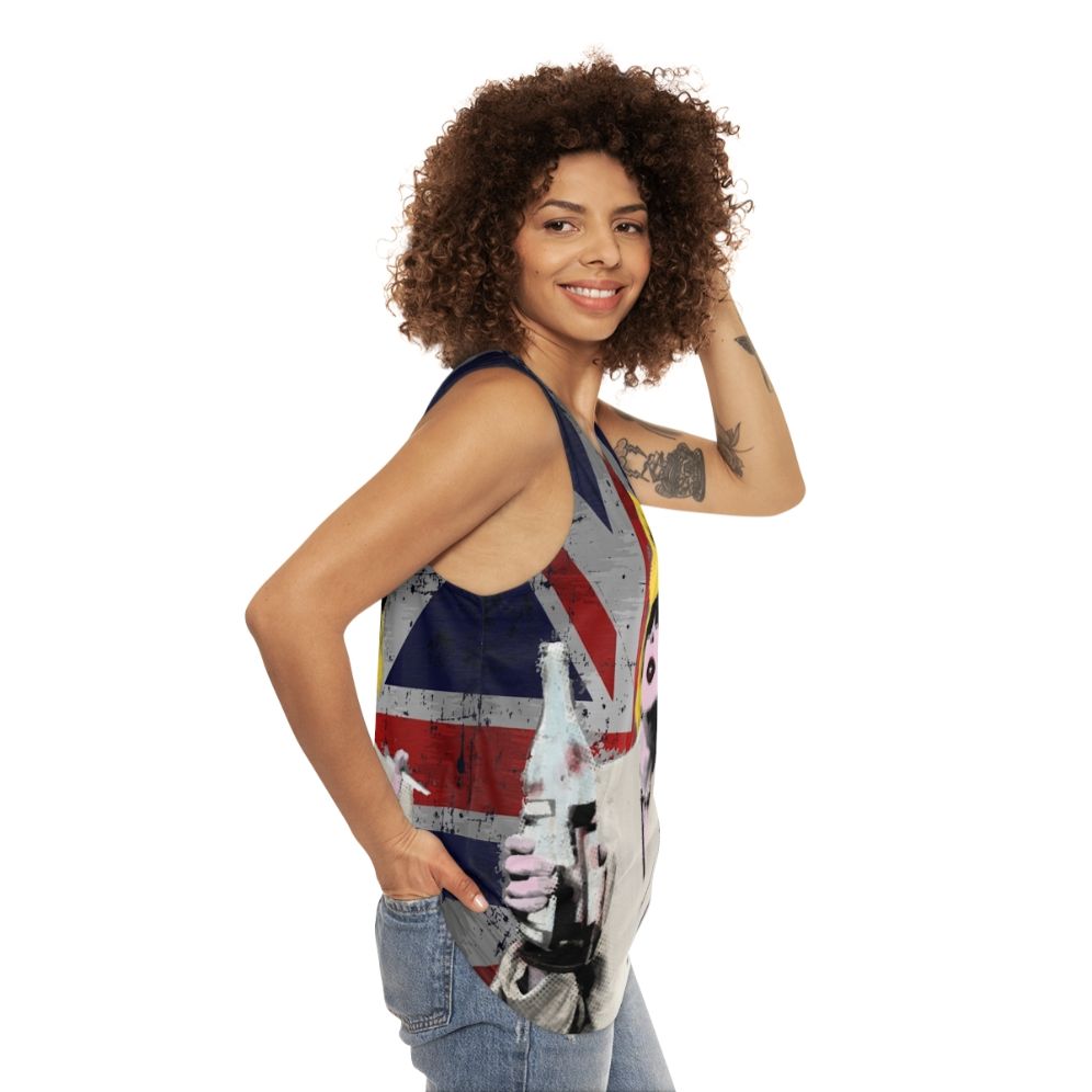 Fabulous unisex tank top with pop art inspired retro British design - women side