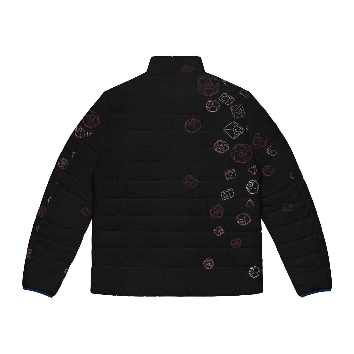 Cascading pink dice puffer jacket, a stylish gaming apparel for RPG players - Back