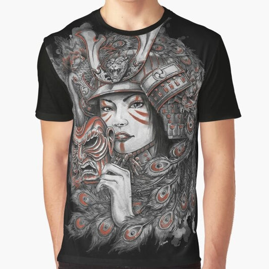 Stylish samurai warrior graphic printed on a t-shirt